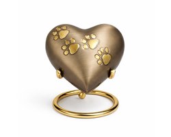 Honden Urn Hartje Klein 110 ml Zilverkleurig met Goudkleurige pootjes - Dieren Urn voor As Crematie - Urn Hond - Urn Kat