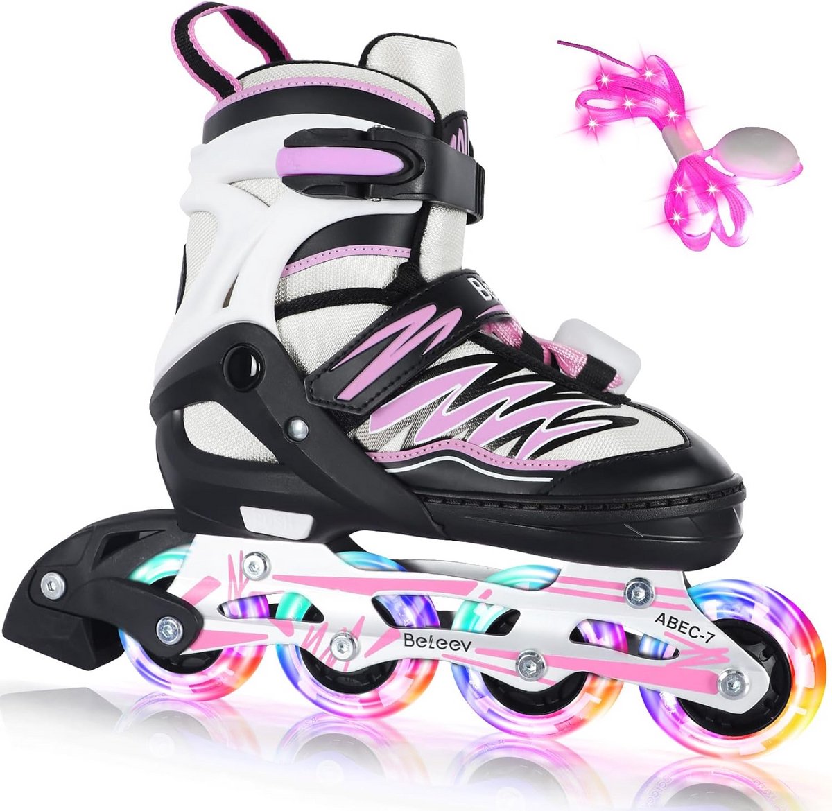 Verstelbare Inline Skates voor Kinderen en Jongeren met Lichtgevende LED Wielen - Roze
