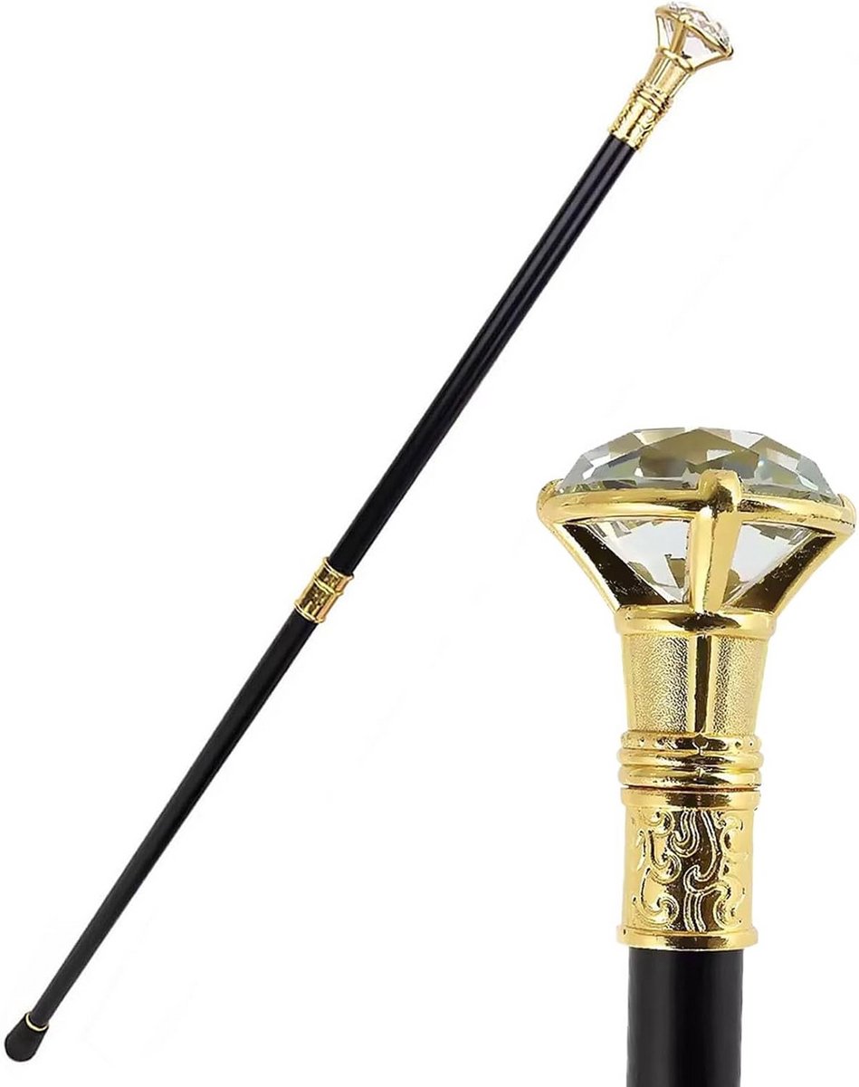 Elegante Wandelstok met Diamantaccent - Stijlvolle Heren en Dames Ondersteuning (Goud, 91cm)