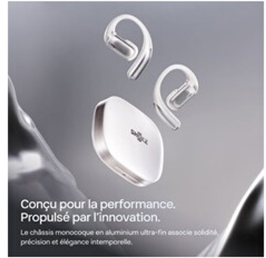 Witte oordopjes en oplaadcase van Shokz, ontworpen voor optimale prestaties.