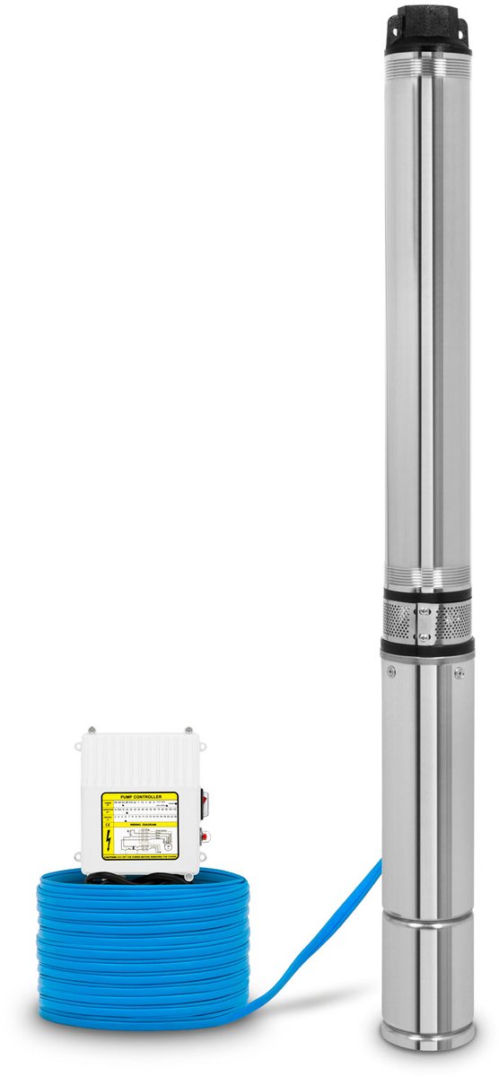 EBERTH 4" Diepwaterpomp RVS 1100W 74m Opvoerhoogte 20m Kabel 1½" Aansluiting met Vuilzeef