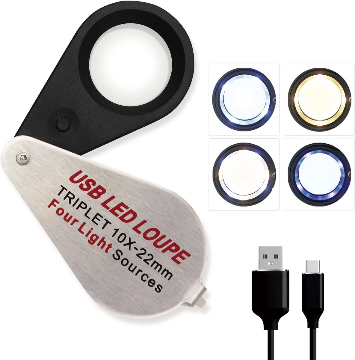 10x Opvouwbare Vergrootglas met UV- en LED-Verlichting Oplaadbaar Oogloep voor Sieraden en Edelstenen