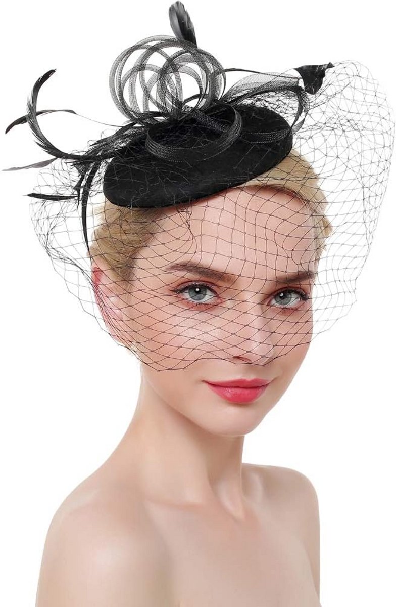 Elegante Fascinator Hoed Haarclip met Veer voor Bruiloft en Cocktail