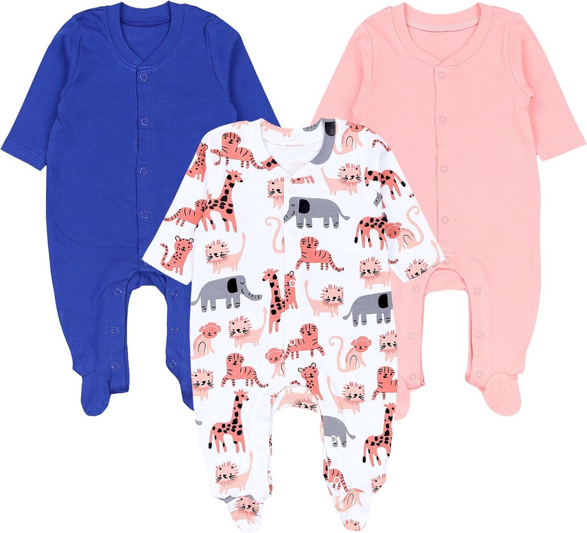 Babymeisjes Pyjama Playsuit met Voetjes, 3-Pack - 100% Katoen