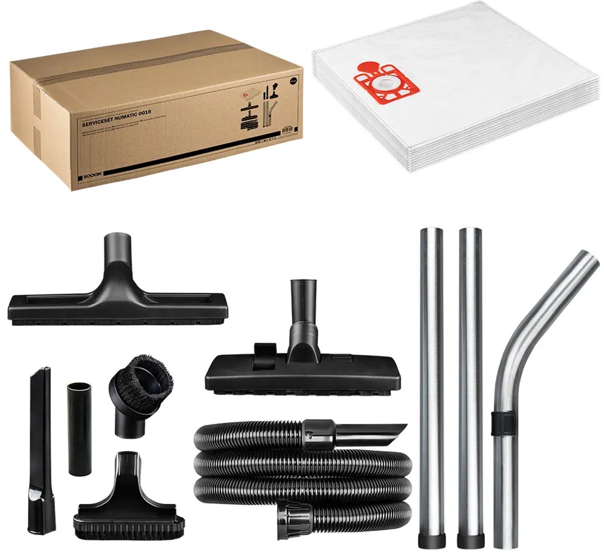 SQOON® Giga Serviceset geschikt voor Numatic Henry, Hetty, James, PPR240 en vergelijkbare modellen, 20-delige set waaronder 10x stofzuigerzakken + zuigmonden + slang + zuigbuizen