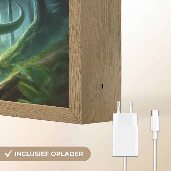 Nachtlampje 40x30 cm - Kinder lamp - Dino - Jongens - Groen - Blauw - T-Rex - Tafellamp kinderkamer draadloos - Slaapkamer lampje - Bedlamp kinderen - Kinderlampje - Wandlamp babykamer - Nachtlampjes van OnlyWow — afbeelding 5