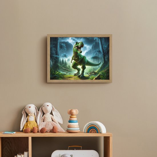 Nachtlampje 40x30 cm - Kinder lamp - Dino - Jongens - Groen - Blauw - T-Rex - Tafellamp kinderkamer draadloos - Slaapkamer lampje - Bedlamp kinderen - Kinderlampje - Wandlamp babykamer - Nachtlampjes van OnlyWow — afbeelding 3