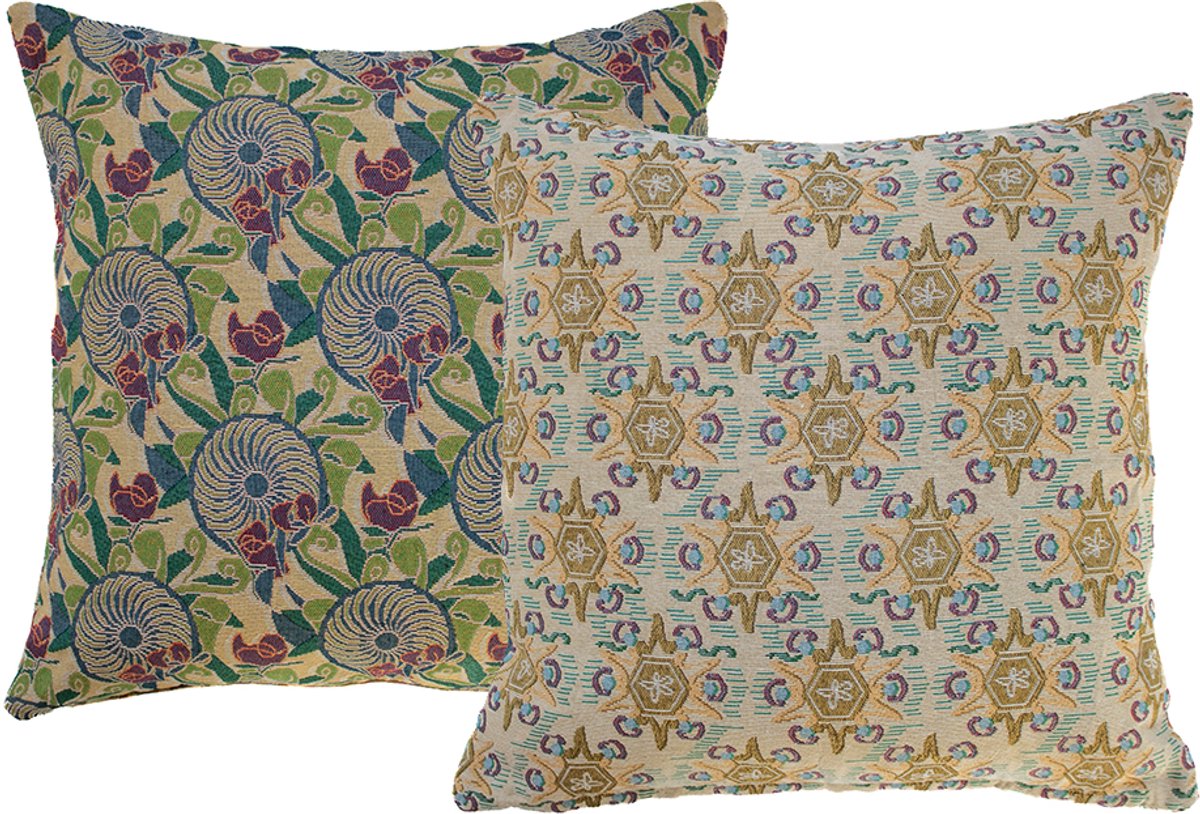 NIN-NIT - Soleil Classiques kussen - sierkussen met zonnige natuurprint met bladeren - 100% geweven katoen - groen - blauw - oker - beige - geel - wit - paars - multicolor - 50x50 cm