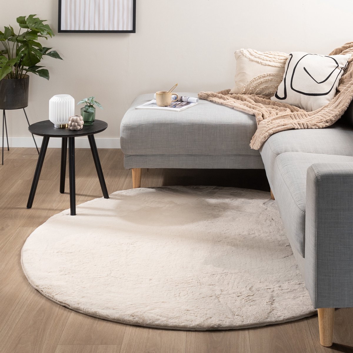 NATURL. Rond laagpolig vloerkleed - Cozy Creme - Ø 120cm