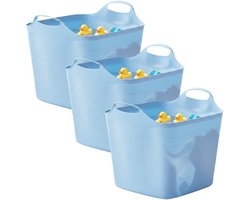 Excellent houseware flexibele kuip / emmer - 3x - blauw - 25 l - kunststof - 40 x 35 cm - met handvatten