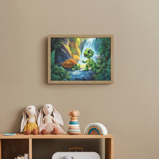 Nachtlampje 40x30 cm - Kinder lamp - Schildpad - Dino - Jungle - Waterval - Tafellamp kinderkamer draadloos - Slaapkamer lampje - Bedlamp kinderen - Kinderlampje - Wandlamp babykamer - Nachtlampjes van OnlyWow — afbeelding 3