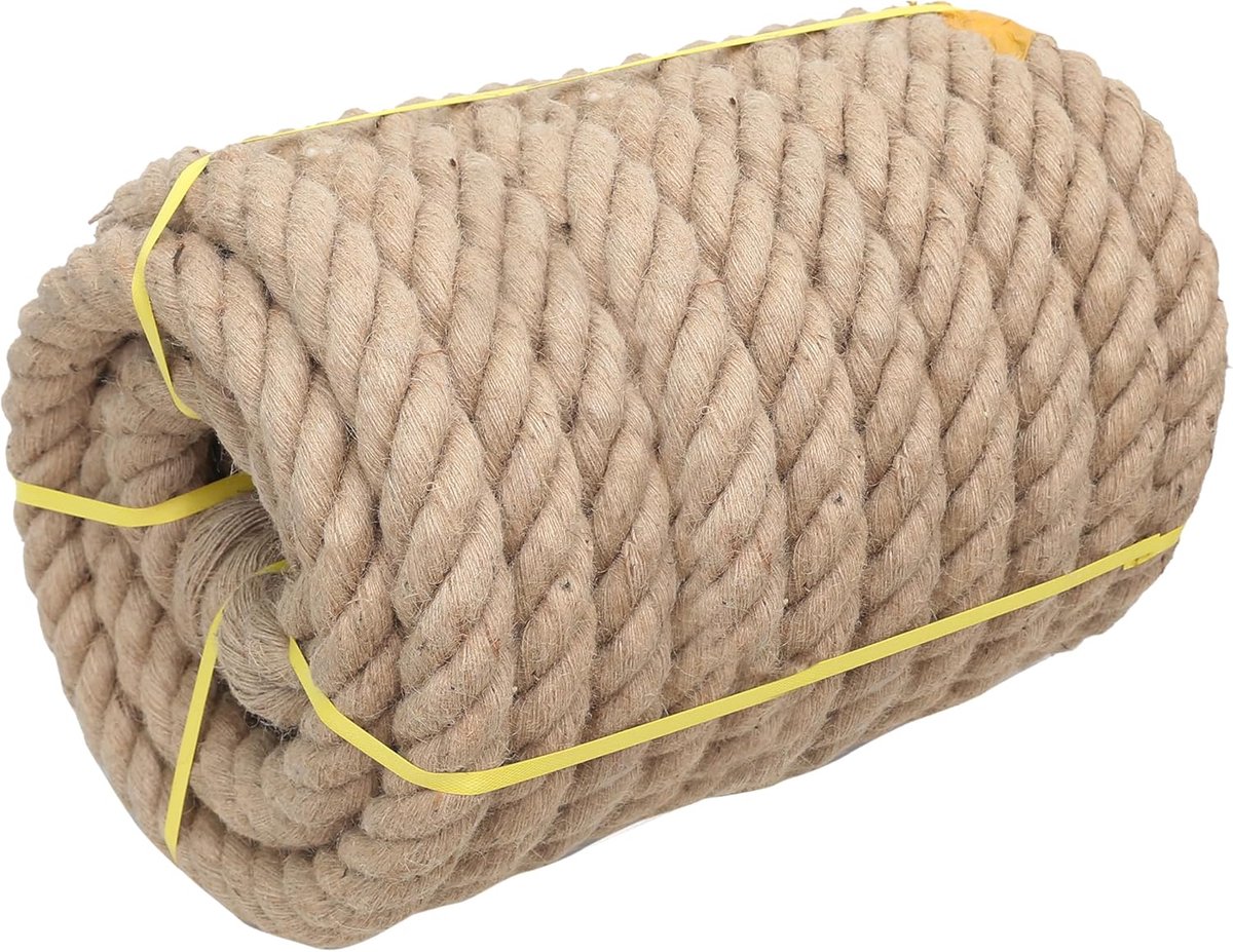 Jute Touw - Hennep Touw - Ambachtelijk Gebruik - 4 Strengen Gevlochten - 6.5cm x 50m - Natuurlijk Bruin