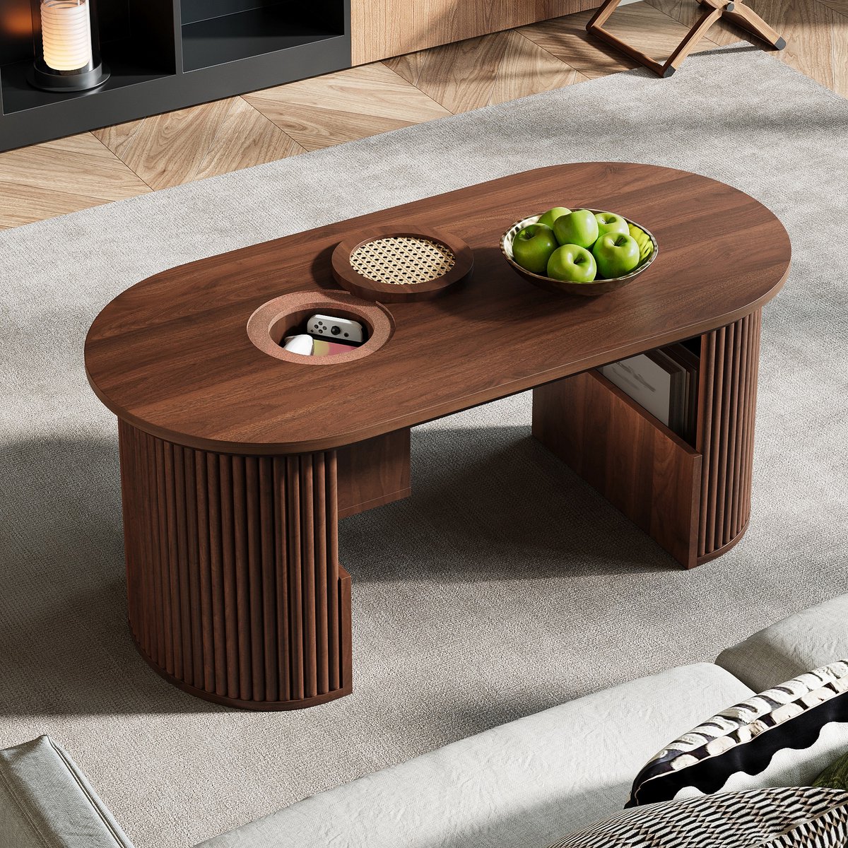 Moderne retrostijl salontafel - salontafel van walnoothout met verticale nerf - 105 x 50 x 46 -5 cm