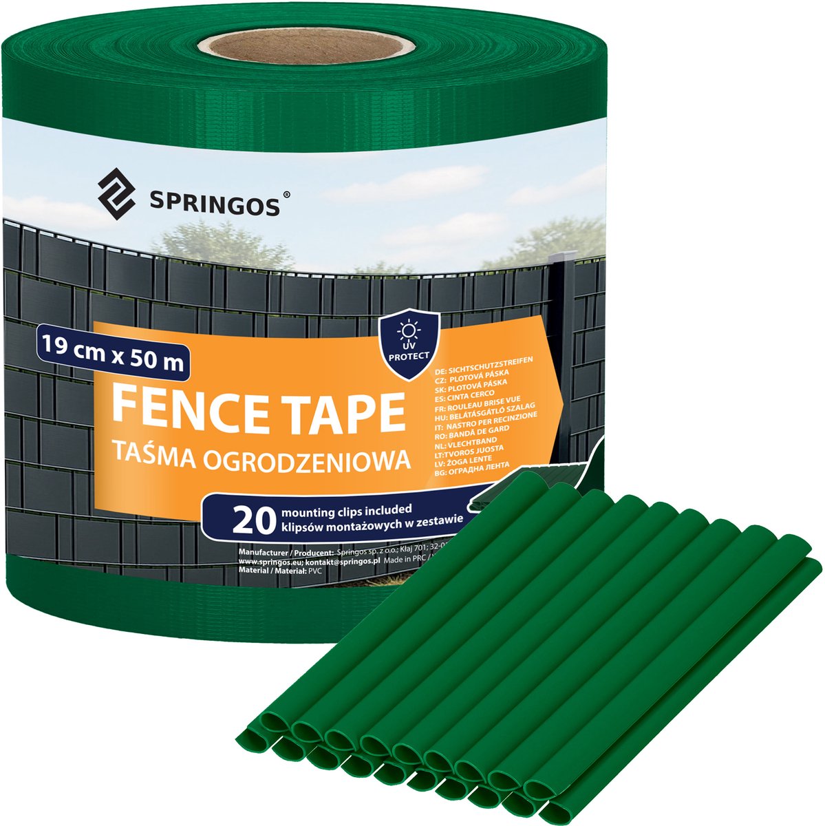 Springos Vlechtband | Privacyfolie | Vlechtband Voor Tuinafsluiting | PVC | 50 m | 450 g/m² | 19 Cm | Groen