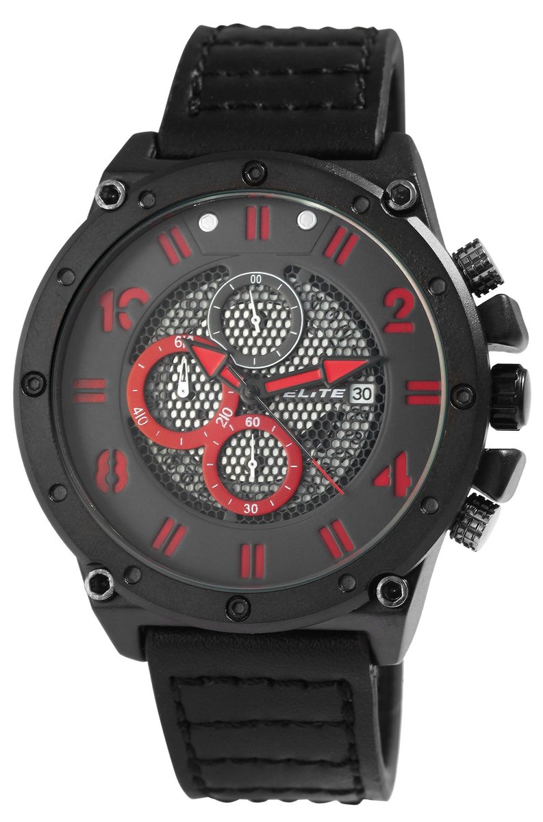 Elite Herenhorloge van echt leer 2900219 ELITE heren chronograaf met echte leren band