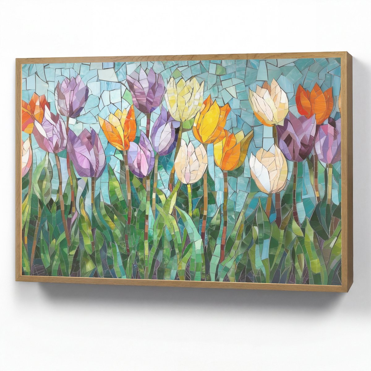 Wandlamp 100x70 cm - Oplaadbaar - Mozaïek - Veld - Tulpen - Kleurrijk - Wandlampen binnen 