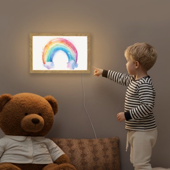 Nachtlampje 30x20 cm - Kinder lamp - Regenboog - Kinderen - Meisje - Tafellamp kinderkamer - Slaapkamer lamp - Bedlamp kinderen - Kinderlampje stopcontact - Wandlamp babykamer - Nachtlampjes van Merkloos — afbeelding 5