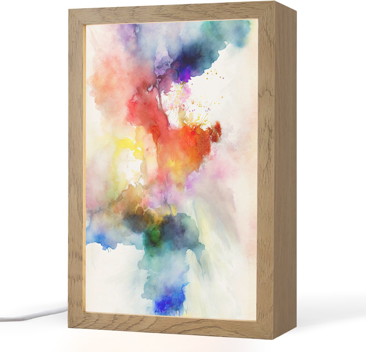 Tafellamp 20x30 cm - LED lamp - Waterverf - Regenboog - Abstract - Kunst - Kleuren - Decoratieve tafellampen - Dimbaar - Tafellampje slaapkamer - Woonkamer binnen