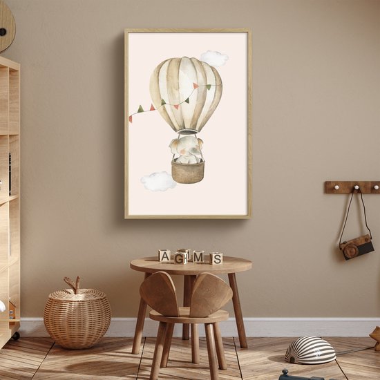 Nachtlampje 70x100 cm - Kinder lamp - Luchtballon - Olifant - Watercolor - Beige - Dieren - Tafellamp kinderkamer draadloos - Slaapkamer lampje - Bedlamp kinderen - Kinderlampje - Wandlamp babykamer - Nachtlampjes van OnlyWow — afbeelding 3