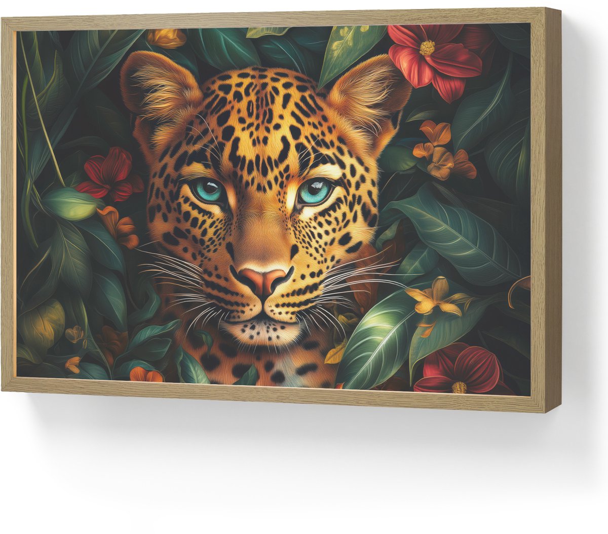 Wandlamp 60x40 cm - Oplaadbaar - Luipaard - Natuur - Bloemen - Bladeren - Jungle - Wandlam