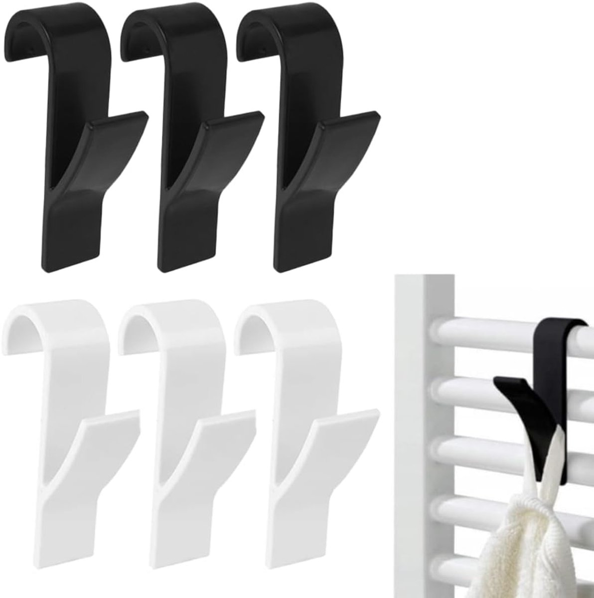Badkamer Haken - Radiator Hangers - Handdoeken Ophangen - Zonder Boren - Set van 6 - Wit e