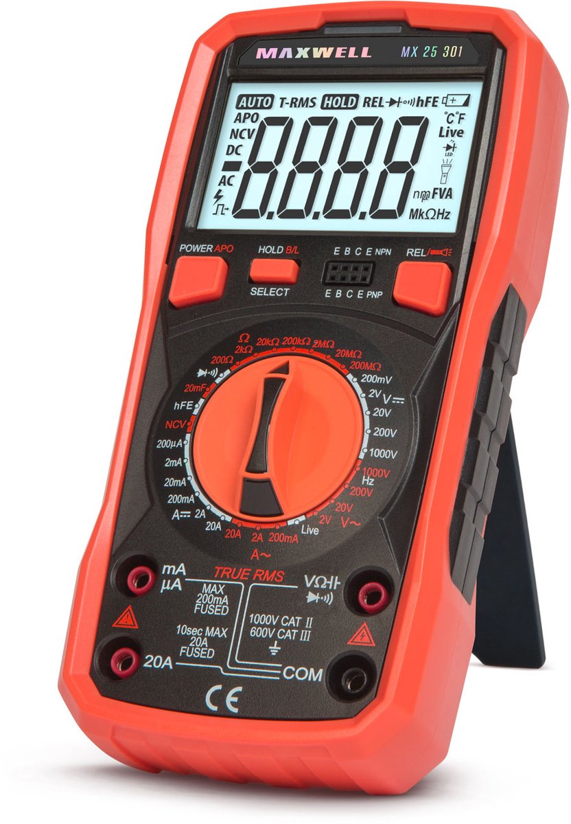 Digitale Multimeter True RMS - 300 Series met Transistor-, Diode- en Continuïteitstest, Backlight & Dataopslag [25301]