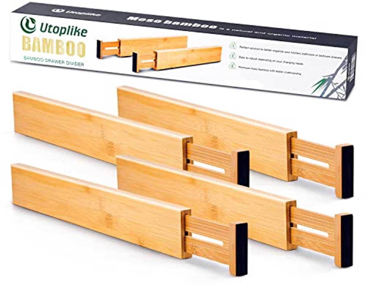 Verstelbare Bamboe Ladeverdeler Set van 4 (42-55cm) voor Keuken, Badkamer en Kledingkast