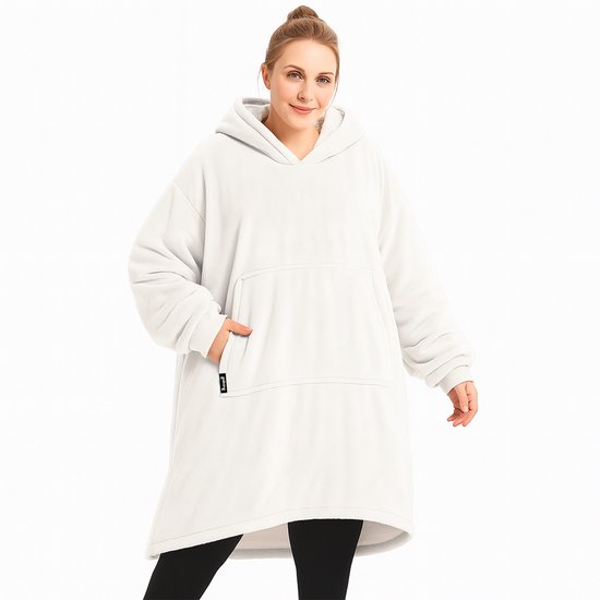 Couverture polaire Goliving à manches - Couverture à capuche - Plaid - Sweat à capuche douillet - Blanket à capuche - Cape polaire - Wit