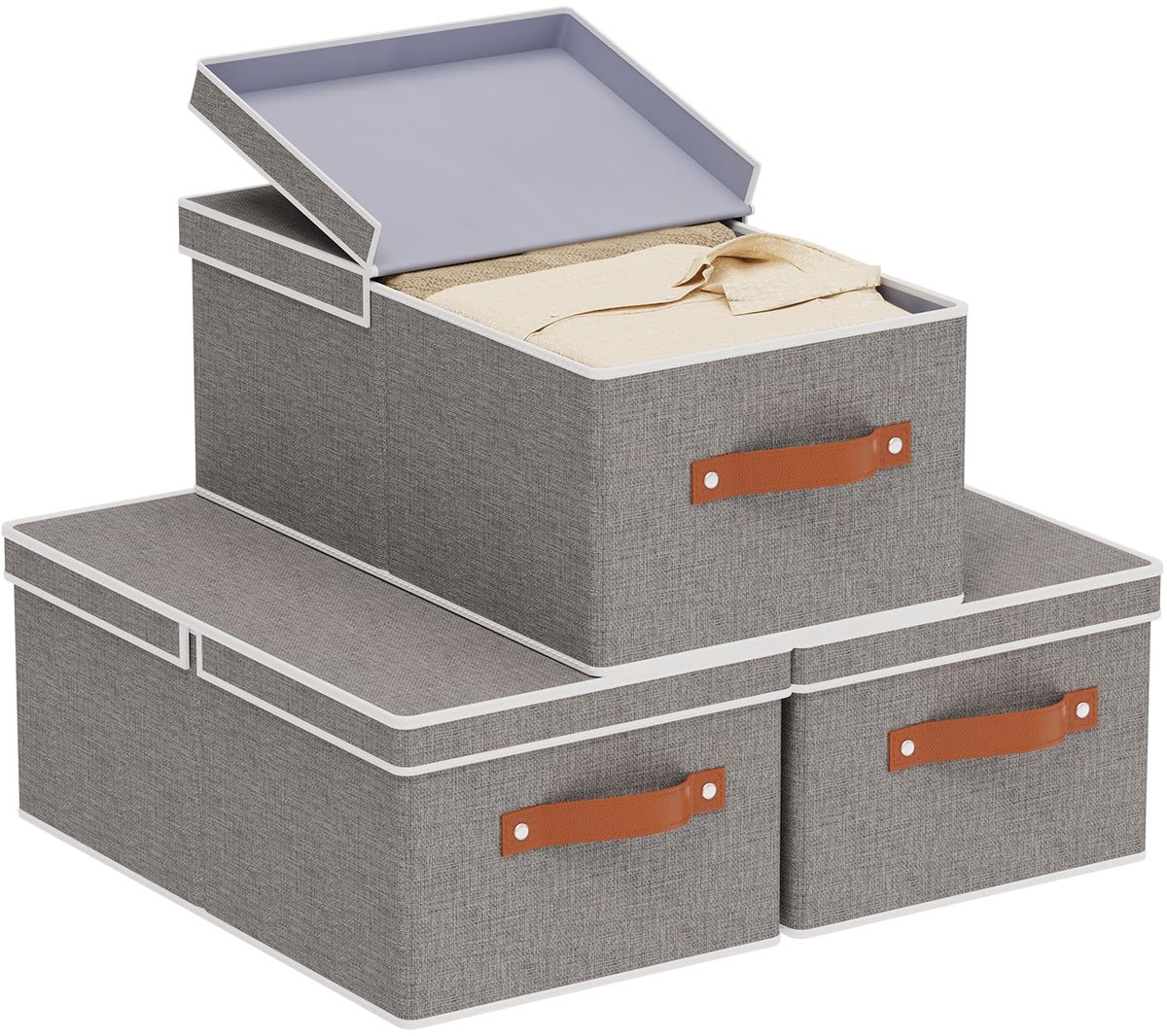 Azomor® Set van 3 Opbergdozen met Deksel en Handvatten voor Kleding en Boeken