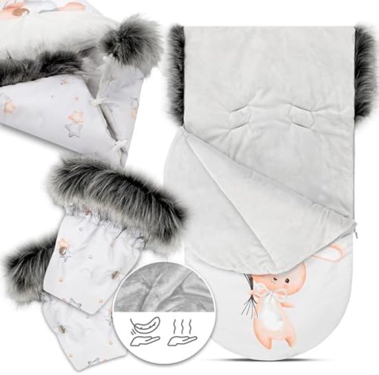PromoHome Winter Voetenzak Kinderwagen en Buggy Premium Set 90x45 cm - Warme Geïsoleerde Voetenzak met Handschoenen voor Ouders - Universele Pasvorm Baby Accessoire van Merkloos — afbeelding 2