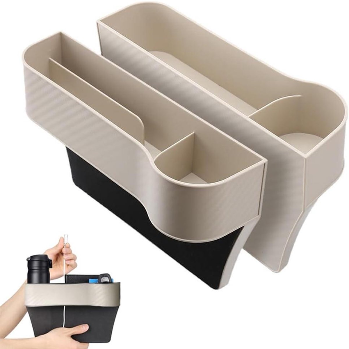 Image of 2 Stuks Auto Seat Gap Organizers - Praktische Autostoel Zijvak Organizers voor Mobiele Telefoons, Sleutels en Portemonnees - Beige