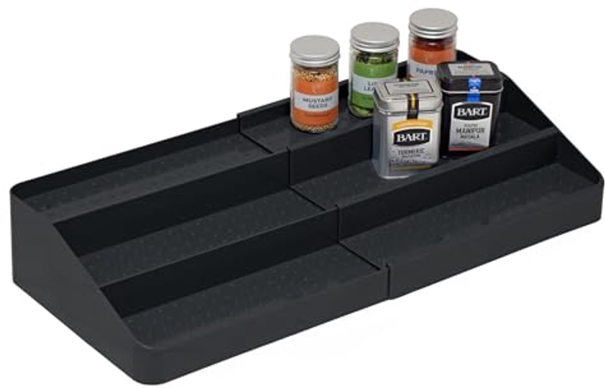 Uitklapbaar kruidenrek met 3 niveaus - Keukenkast organizer - Zwart