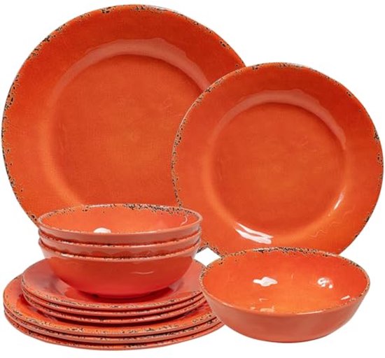 Flamefield 12-delig melamine servies voor 4 personen terracotta turquoise zand non-slip