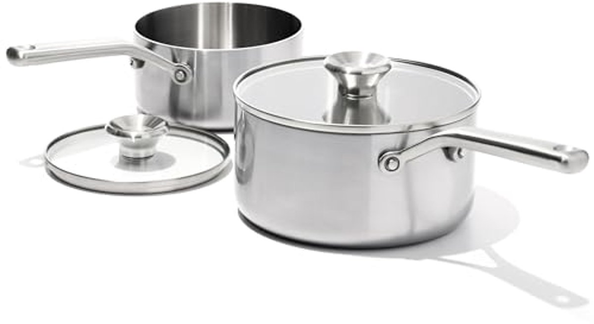 Stainless Steel Cooking Pan Set - 1.5QT and 3QT
