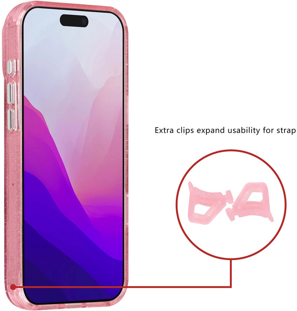 TUNIQ Backcover - iPhone 17 Pro Max - Pink - Magsafe - Glitter - Schokabsorberende Randen