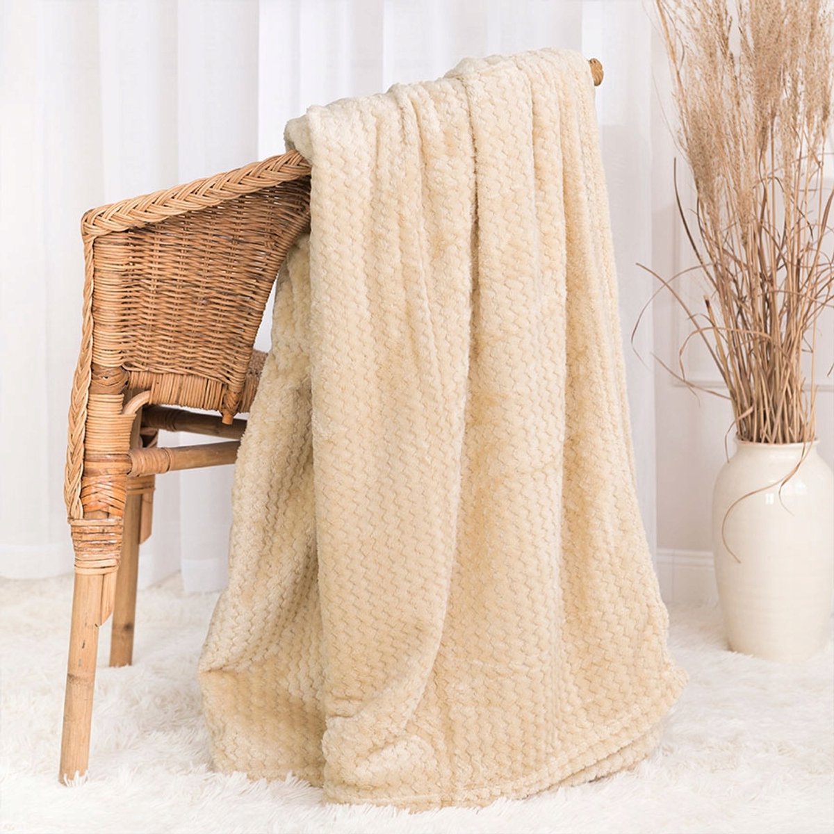 Zacht Pluche Dekentje 160x200 cm Beige - Decoradeep & Comfortabel