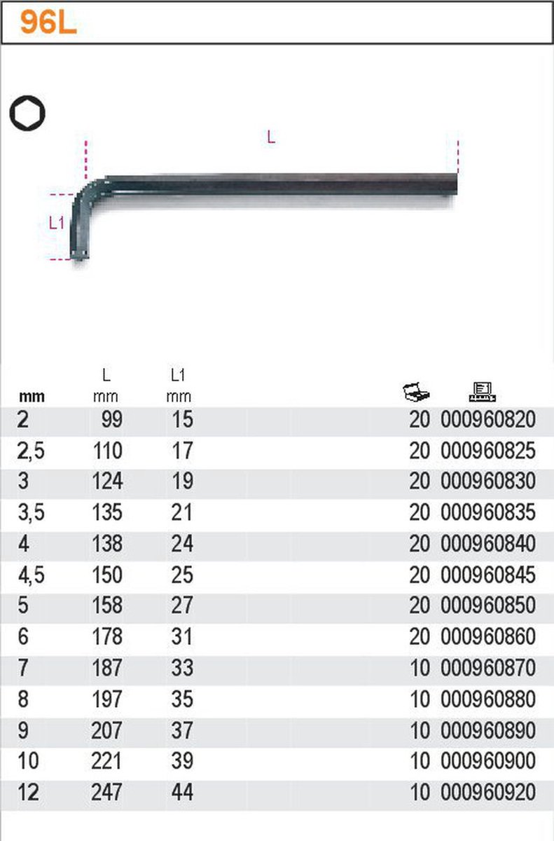 BETA Inbus Dopkelsleutel 7mm Lang 187mm