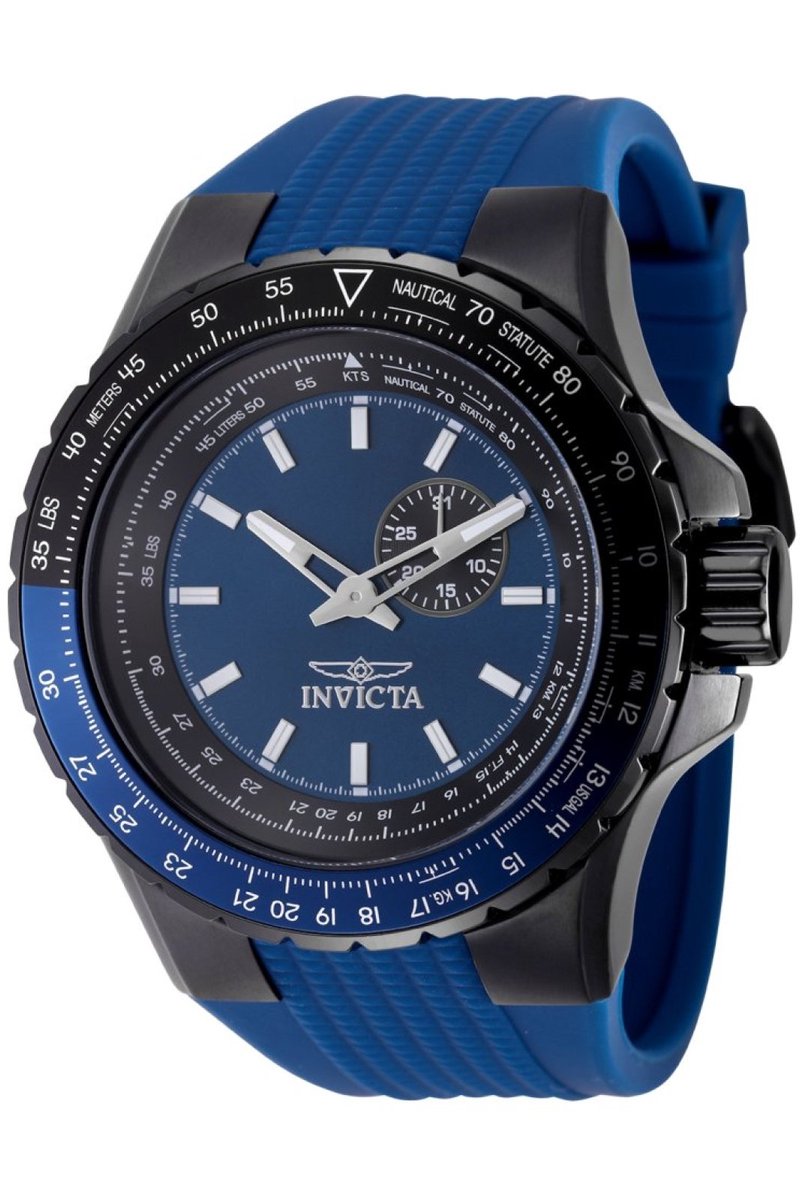 Invicta Aviator 49722 Heren Horloge - Waterdicht - Analoog - Quartz Uurwerk - Roestvrij Staal met blauwe Wijzerplaat - 50mm