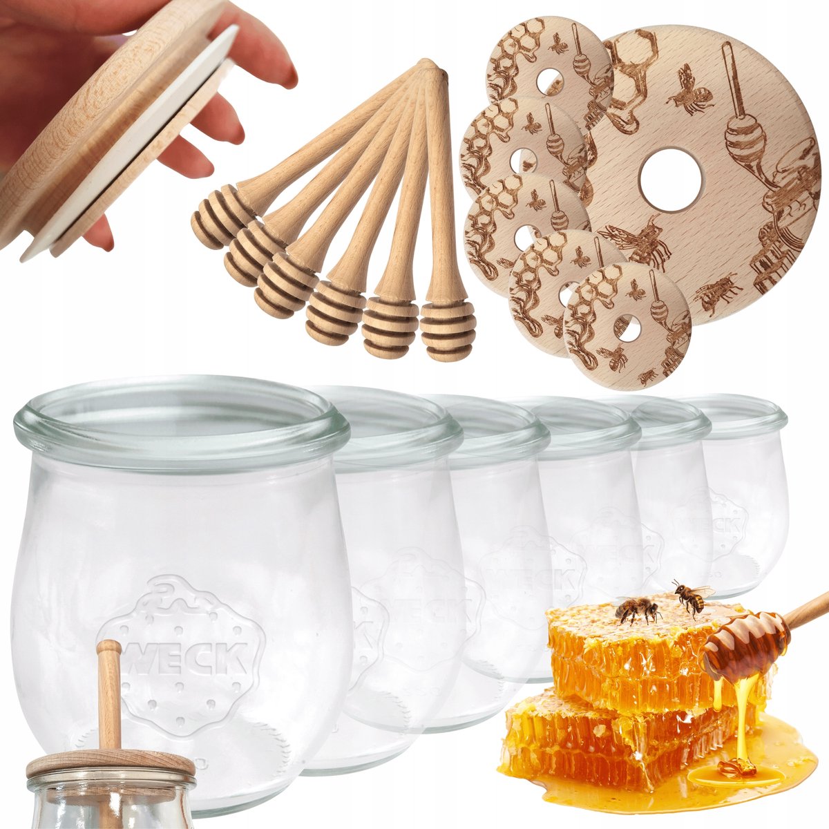 WECK Honingpot met Lepel & Deksel (6 stuks, 220ml)
