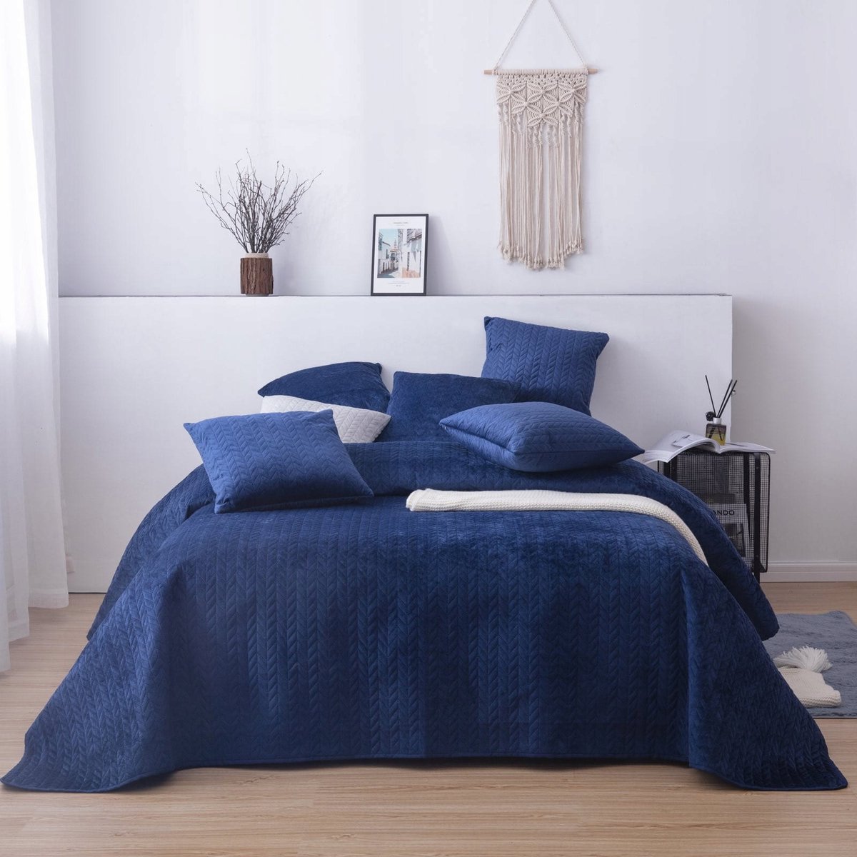 MOXIE Decoratieve Plaid 220x240cm - Navy Velvet Visgraat