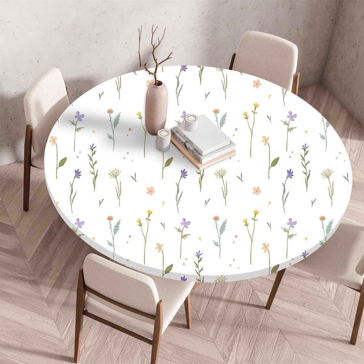 3D rond tafelkleed met elastiek, rond tafelkleed, elastisch hoeslaken, antislip ronde tafelbeschermer, wasbaar, geschikt voor thuis, hotel, restaurant, buiten, tuin (110 cm, bloemen)