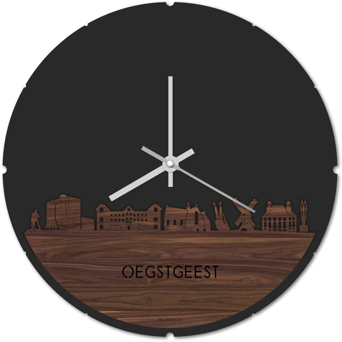 Skyline Klok Rond Oegstgeest Notenhout - Ø 44 cm - Stil uurwerk - Wanddecoratie - Meer steden beschikbaar - Woonkamer idee - Woondecoratie - City Art - Steden kunst - Cadeau voor hem - Cadeau voor haar - Jubileum - Trouwerij - Housewarming -