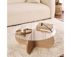 Skye Decor Ronde salontafel Aris eiken look melamine en transparant glas 75 cm
