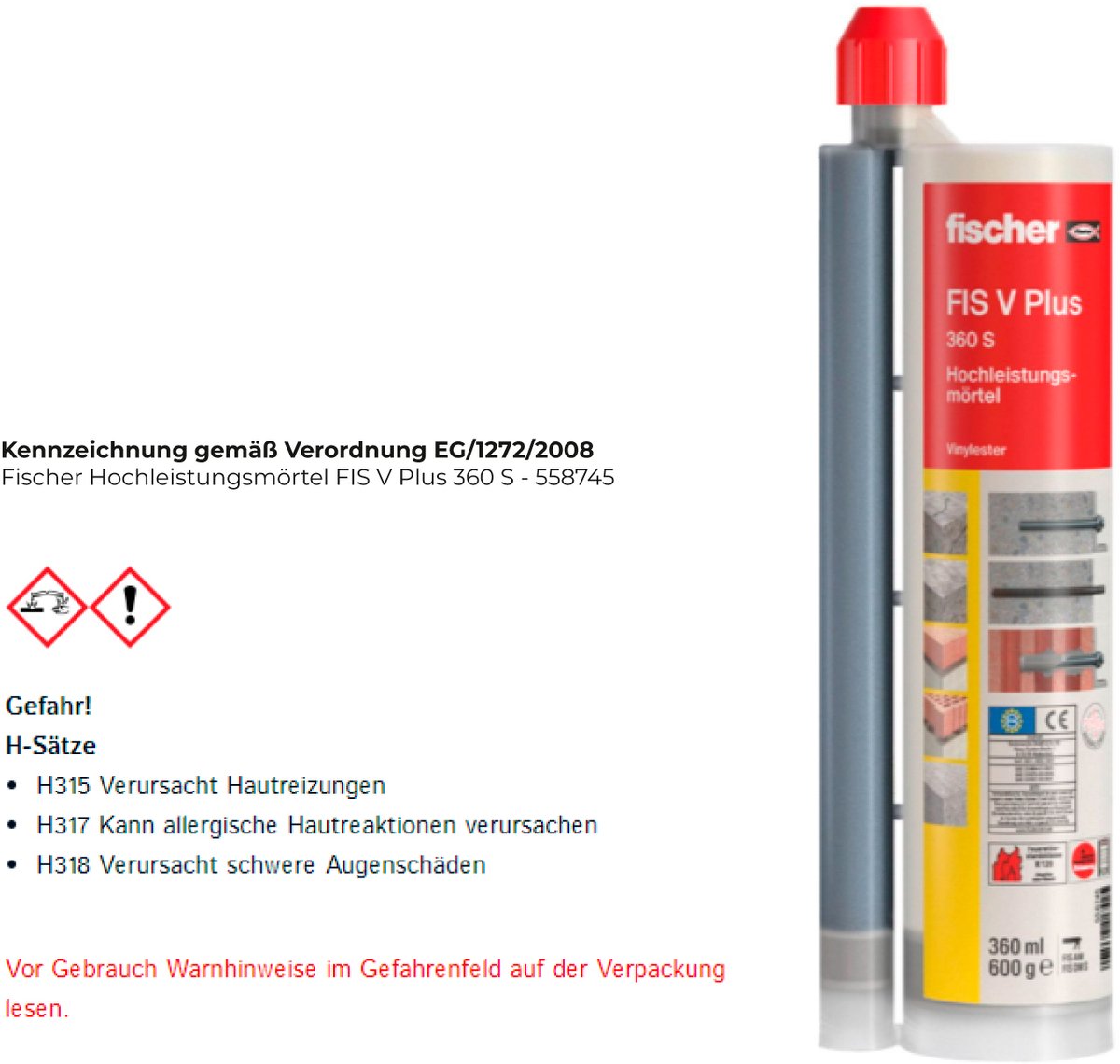 Fischer Hochleistungsmörtel FIS V Plus 360 S 558745