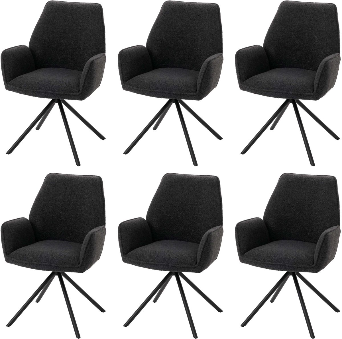 MCW Set van 6 eetkamerstoelen MCW-G67, keukenstoel met armleuningen, draaibaar met automatische terugkeer, bouclé-stof MVG ~ donkergrijs