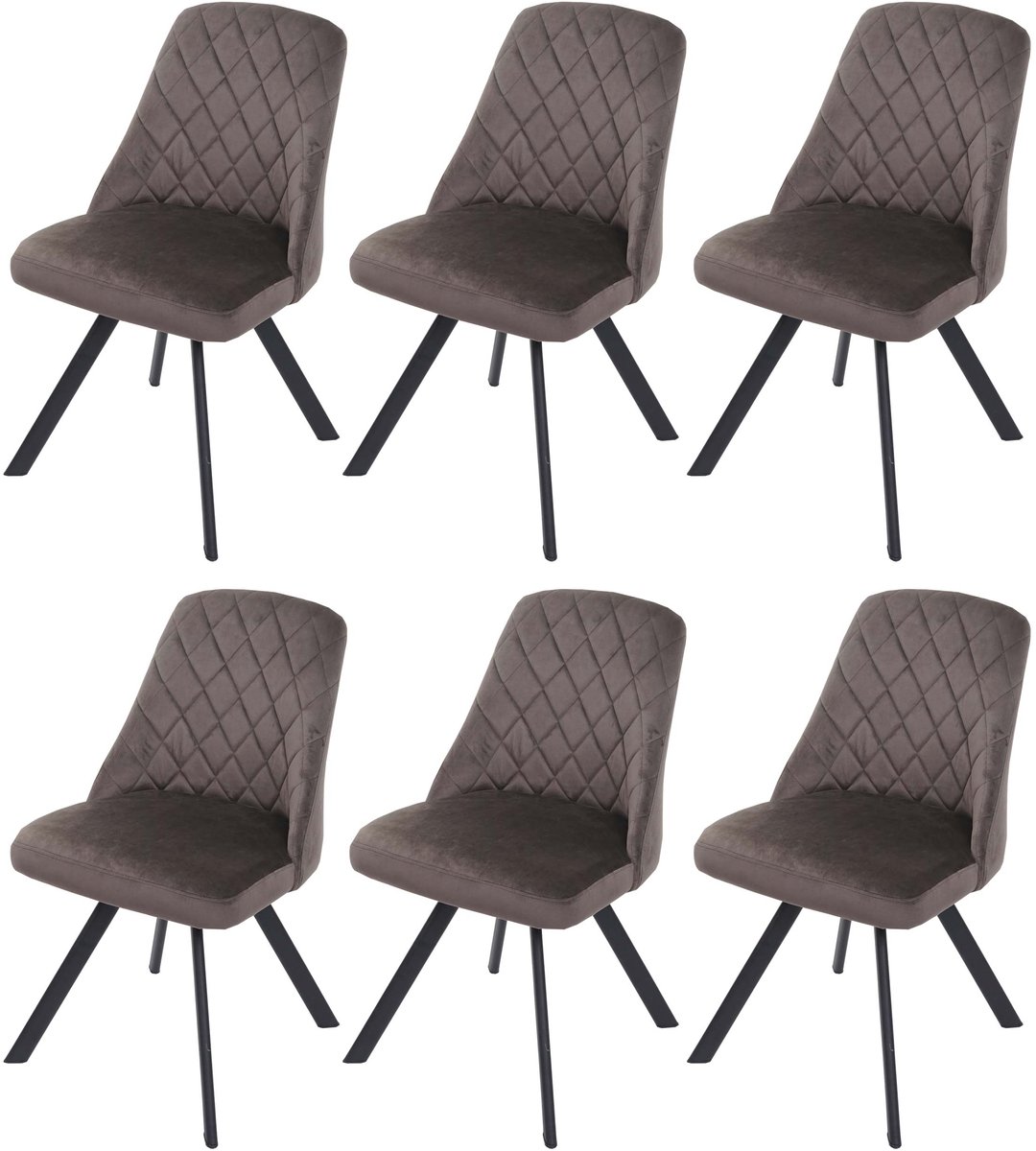MCW Set van 6 eetkamerstoel MCW-K25, keukenstoel, fauteuil, gestoffeerde stoel, metaalfluweel ~ donkerbruin