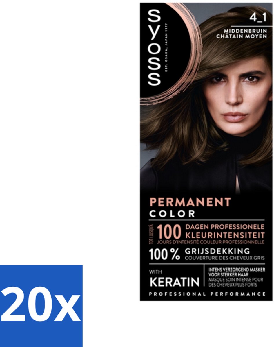 20 x SYOSS - Coloration 4-1 Middenbruin - Haarverf - Grijsdekking - Vermindert Haarbreuk - Voordeelverpakking - 20 stuks