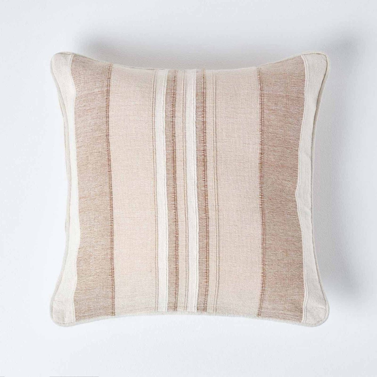 Ibenzoa Beige Katoenen Sierkussensloop 60x60 cm Gestreept met Ritssluiting