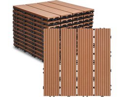 Terrastegels 30x30cm 44 stuks 4m² WPC Tegels Balkon Terras of Vlonder Snelle Montage Vlondertegel Tuintegels Terrasplanken Balkon vloer Kliktegels Buiten tegels Geelbruin