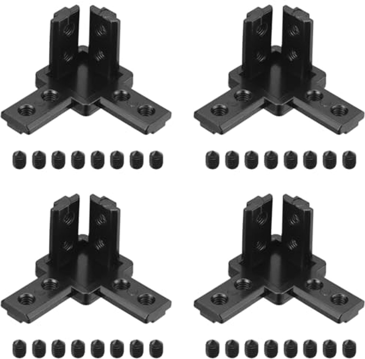4 Stuks 3-weg Aluminium Hoekverbinders M6 Gleuf 8 mm voor Aluminium Profiel 3030 - Zwart